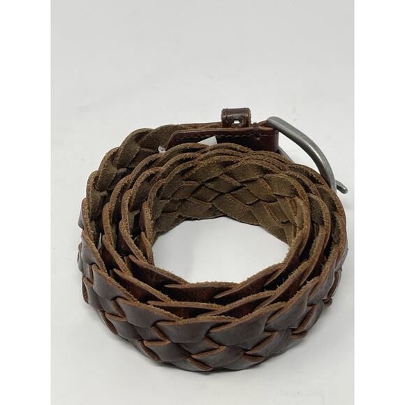 AEO American Eagle Outfitters Brown Braided Belt Men Sz Small Silver Tone Buckle - Picture 3 of 8